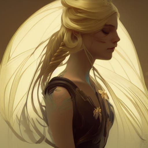 Blonde Woman with Lilies, Art Nouveau Style