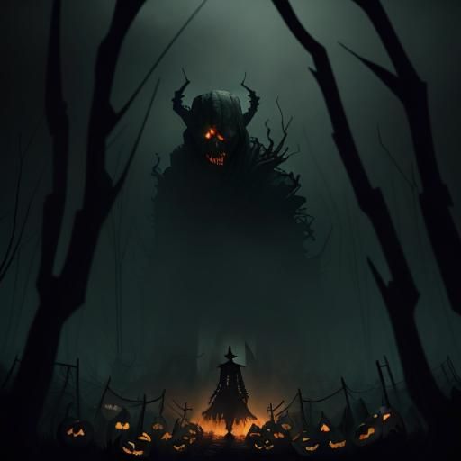 Pumpkinhead Rampage: A Surreal Horror Scene