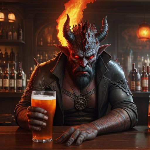Satan in a Blazing Tavern, Fantasy Concept Art