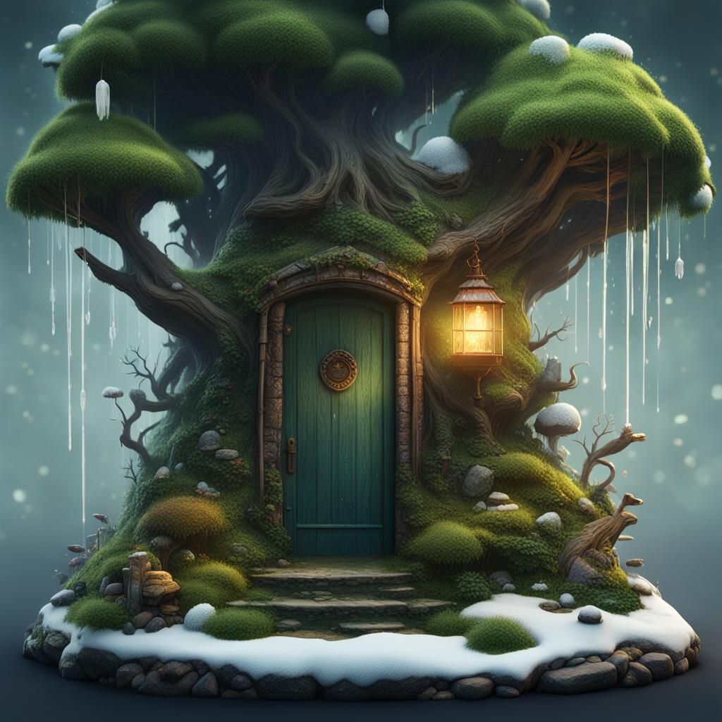Terrarium with Tiny Door: Detailed Matte Painting