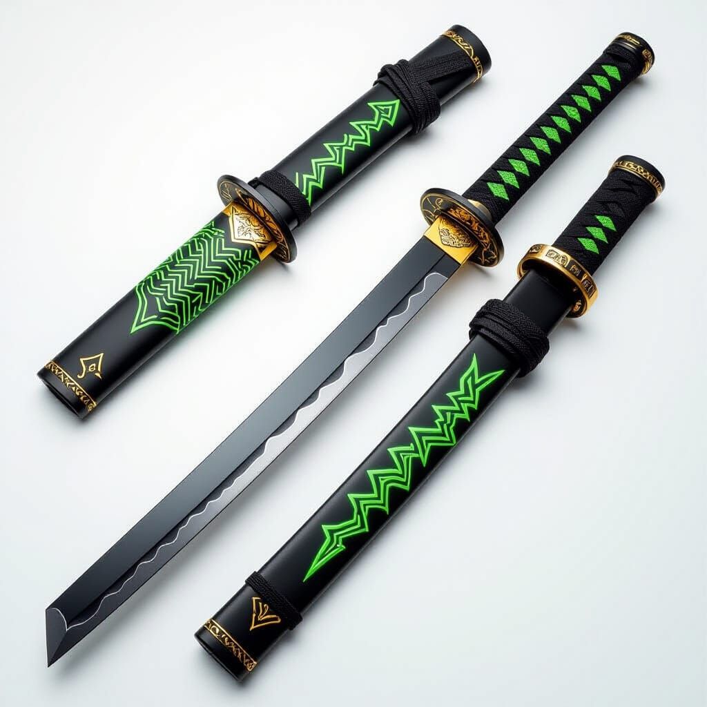 Katana with Lightning Bolt Design in Biomechanical Style