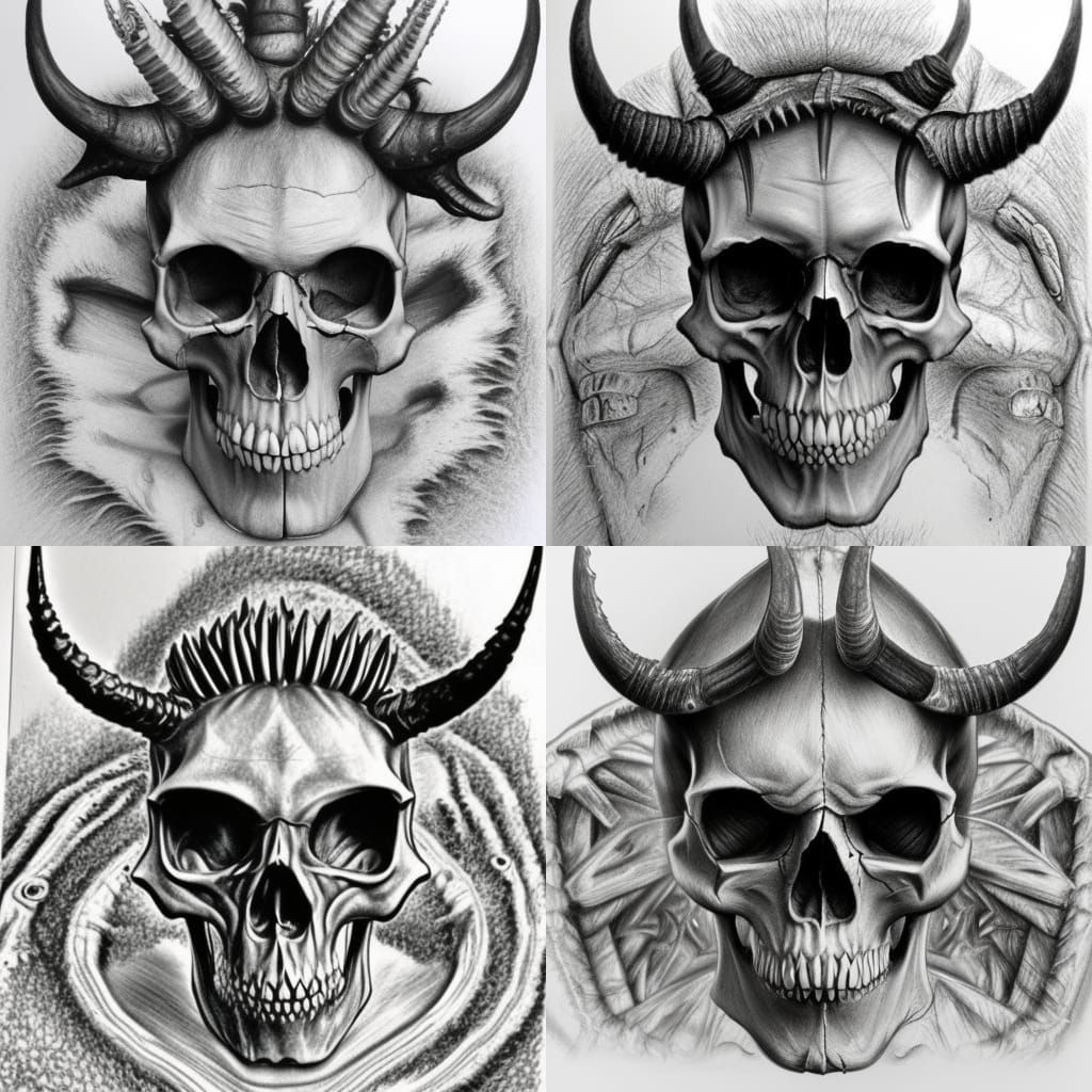 Post-Apocalyptic Skull with Wolf Teeth, Pencil Sketch