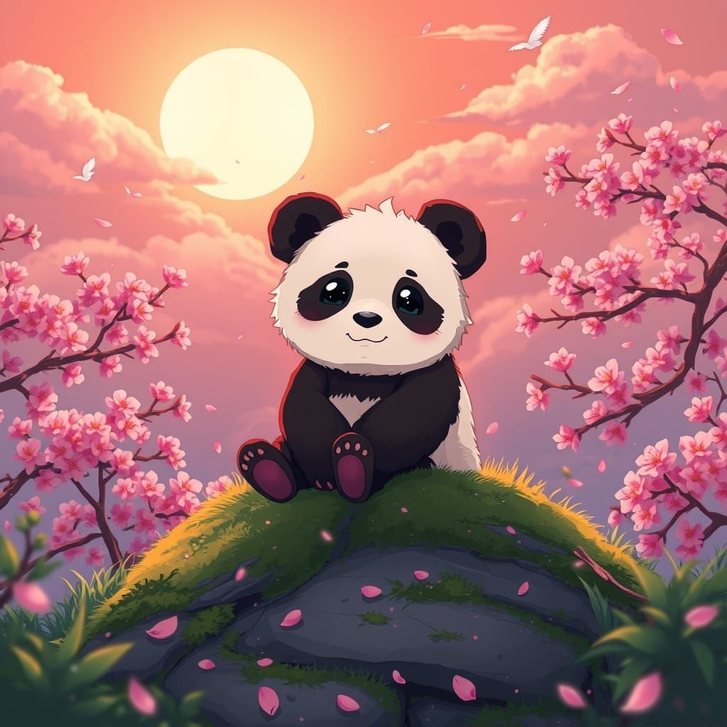 Tranquil Anime Scene with Adorable Panda