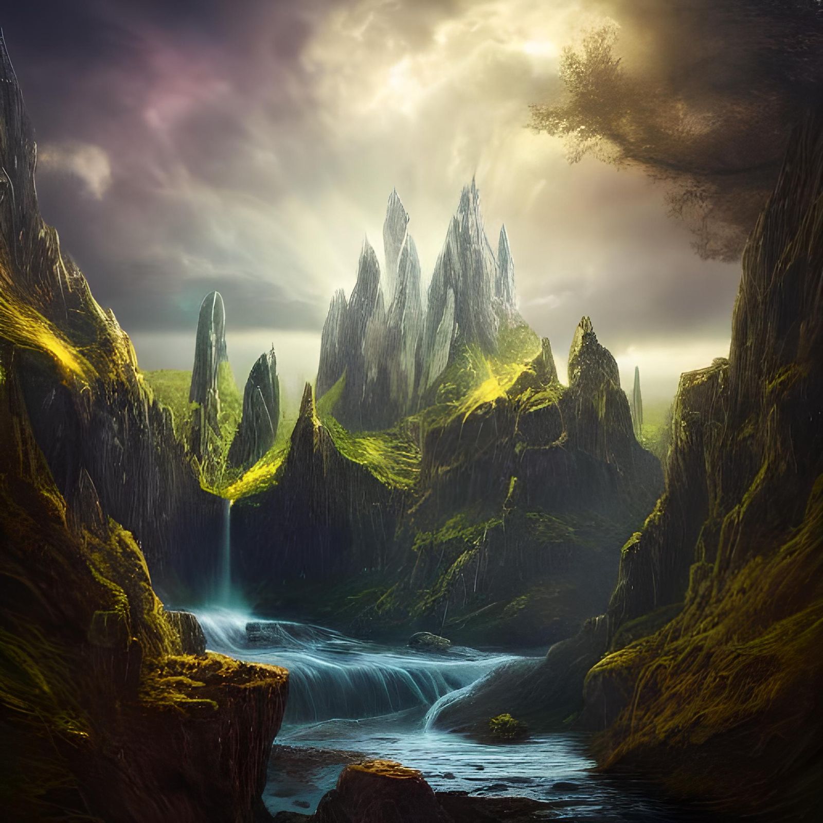 Dark Fantasy Art: Enchanted Asgard at Sunset