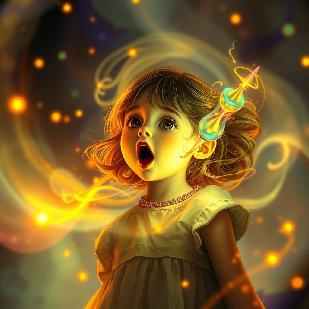 Whimsical Girl Singing in a Magical Dreamscape