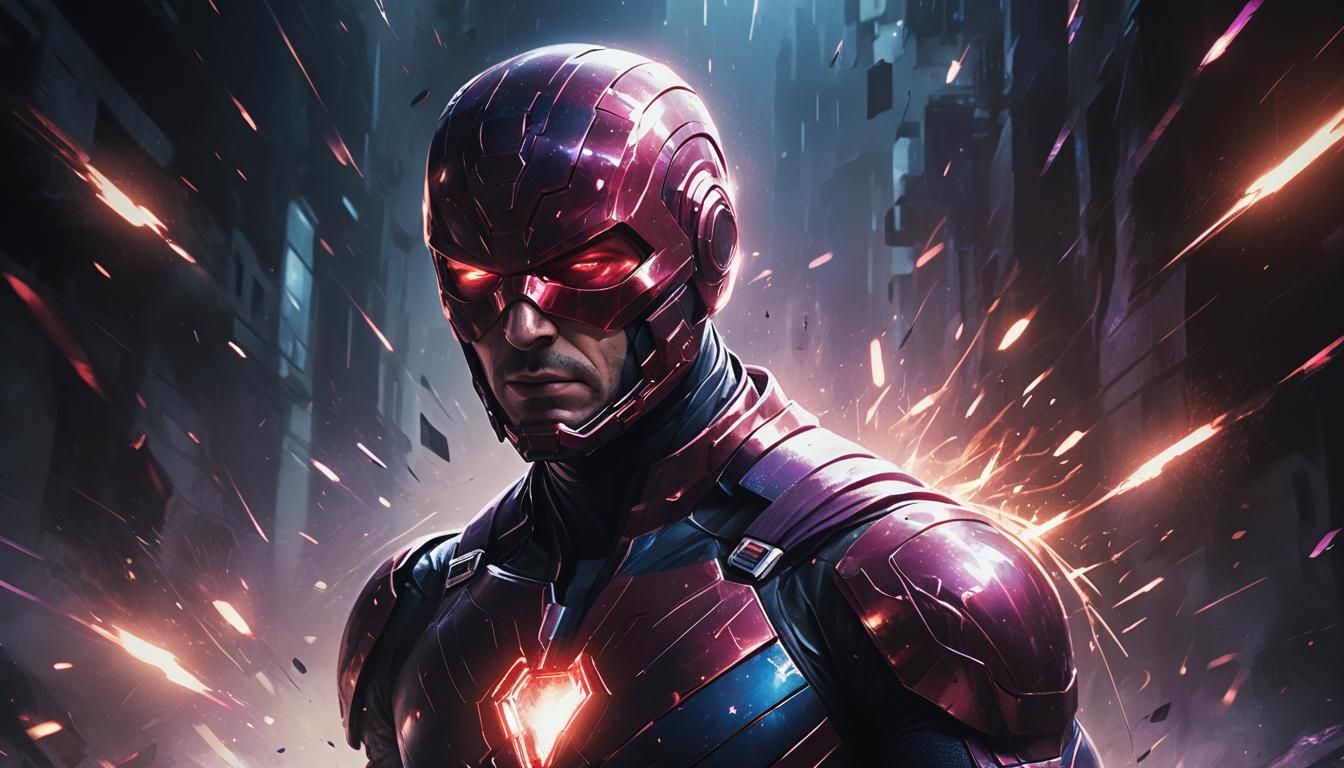 Superhero Materializing from Darkness in Digital Art