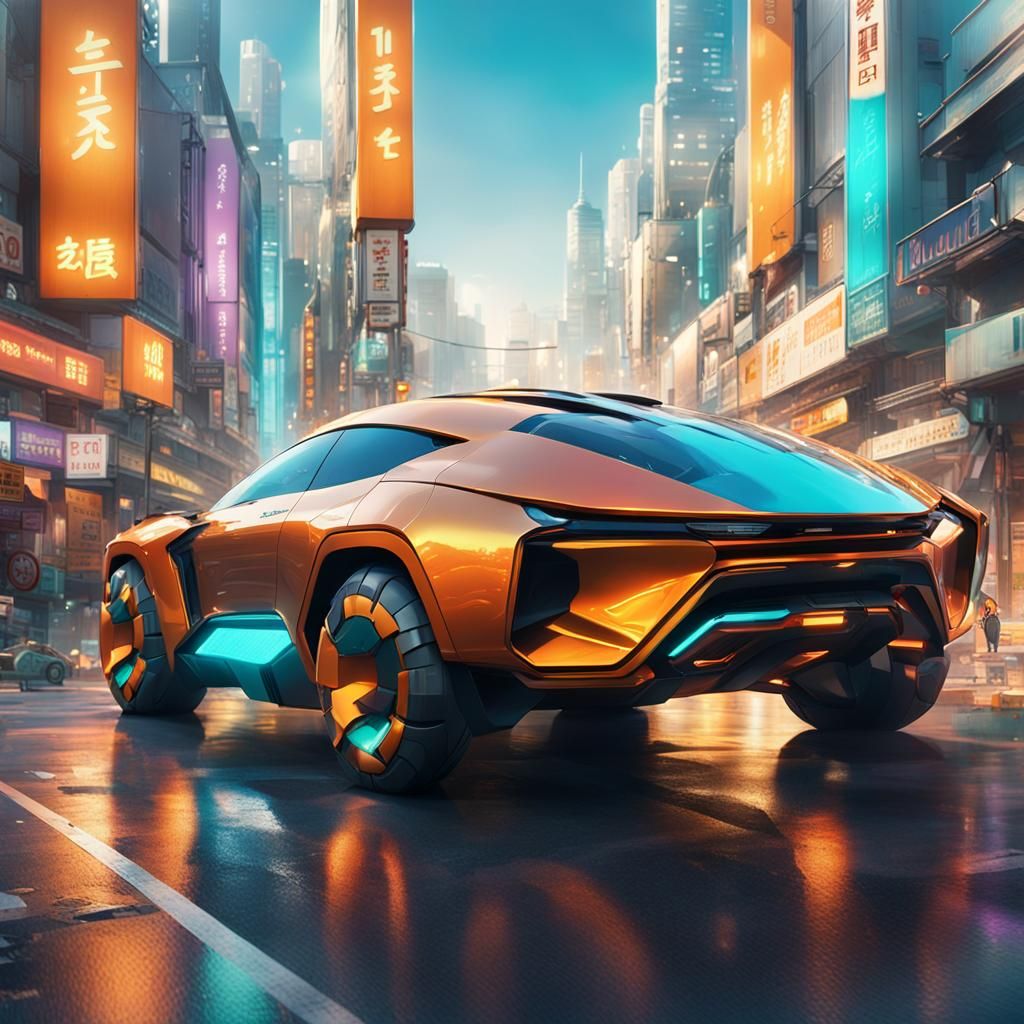 Futuristic Vehicle in Seoul: Sci-Fi Concept Art