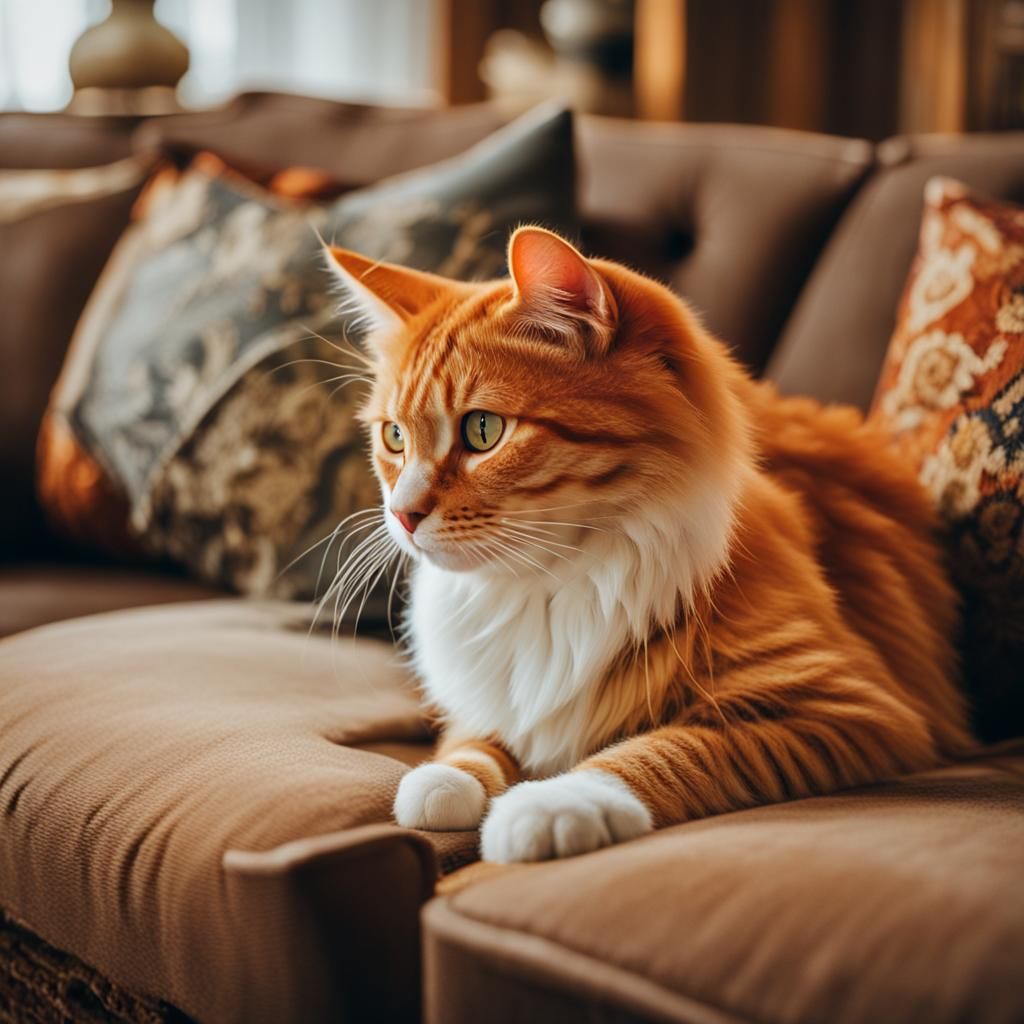 Beautiful Orange Cat Portrait in Living Room