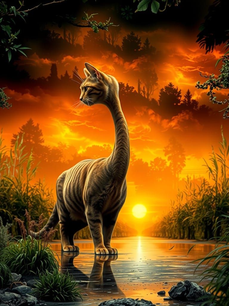 Ethereal Cat Silhouette in Dreamy Forest Scene