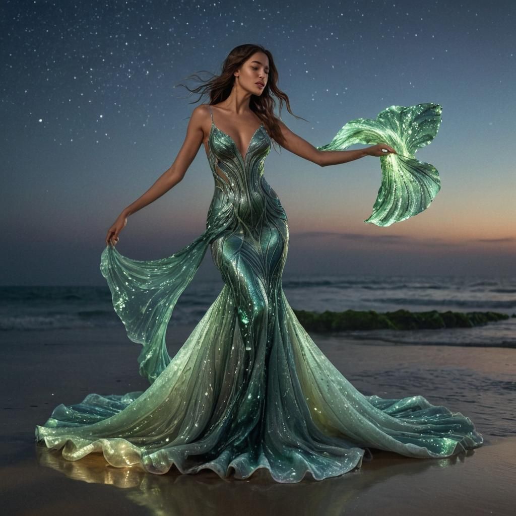 Bioluminescent Mermaid Wedding Dress in Underwater Fantasy S...