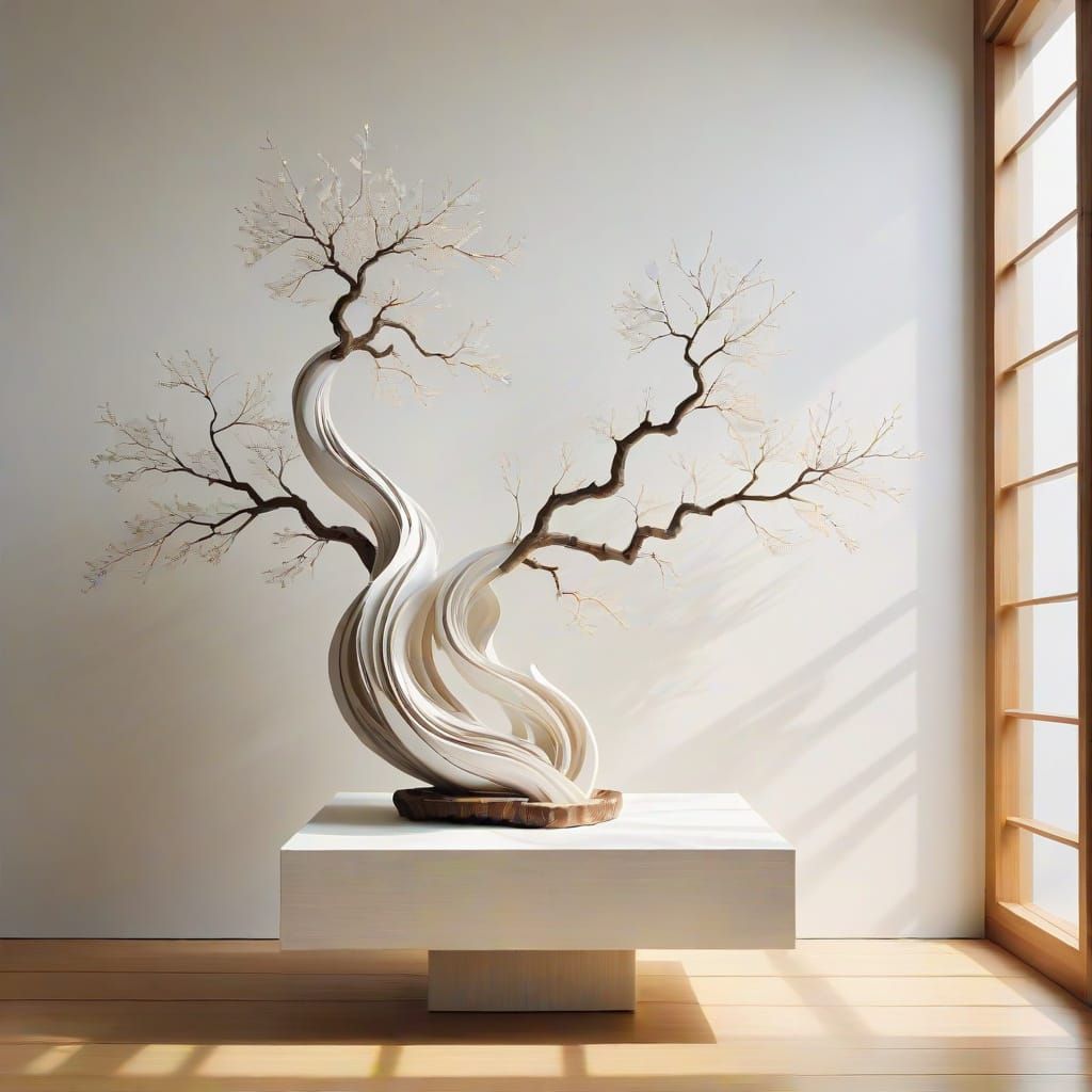 Minimalist Sculpture on Zen-Inspired Pedestal