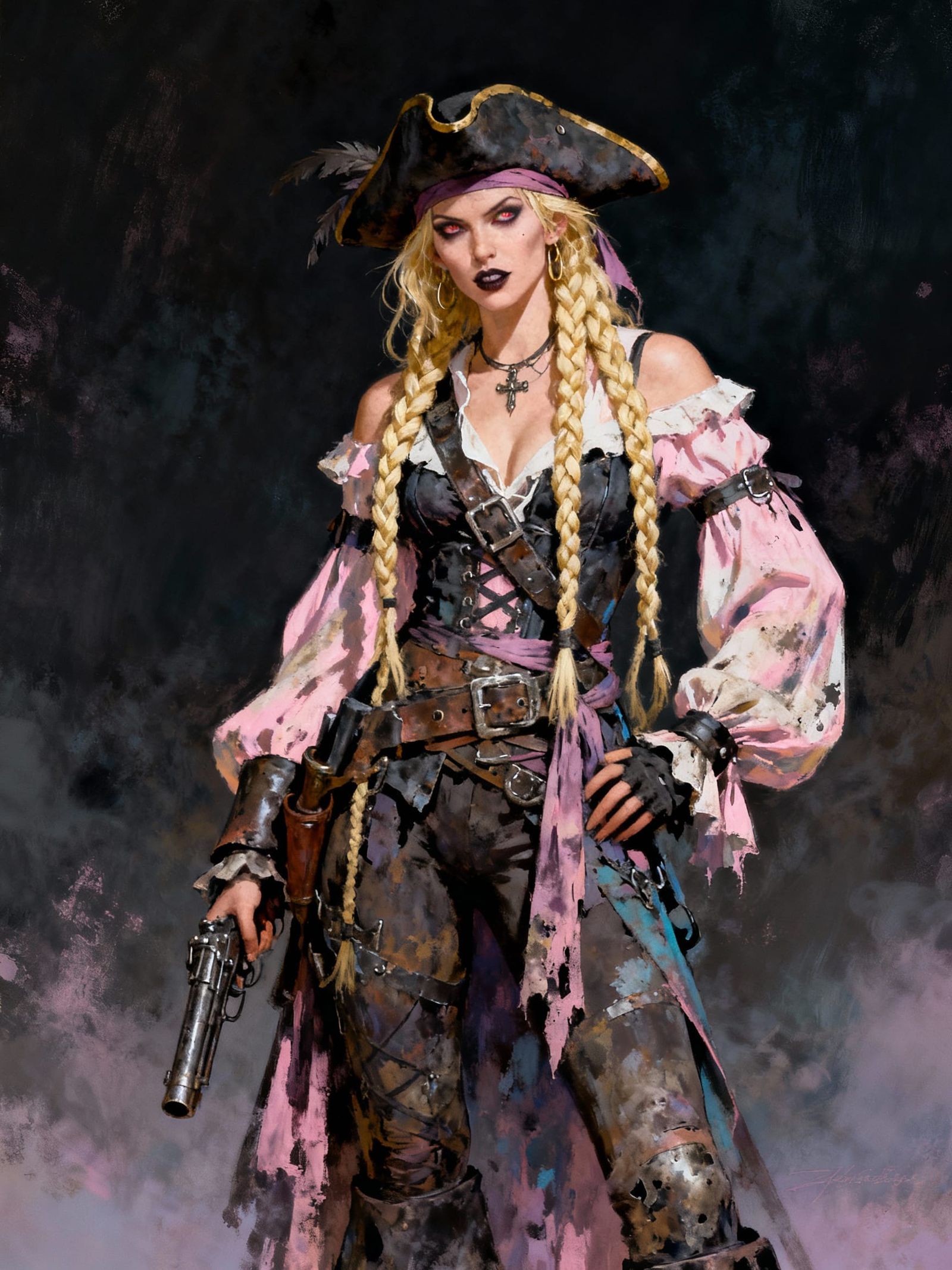 Post-Apocalyptic Pirate Portrait in Pastel and Dark Tones