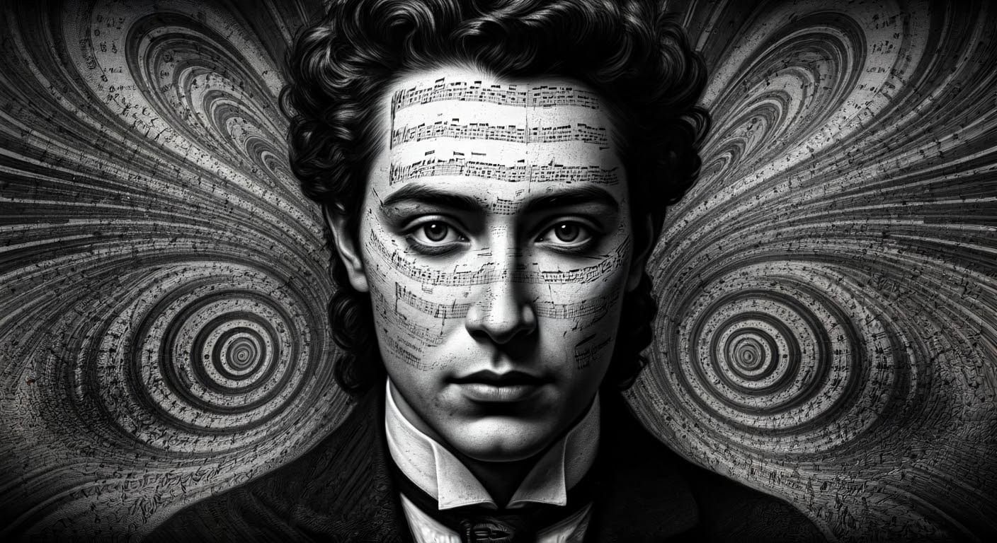 Surreal Portrait in High Contrast Black and White with Crims...