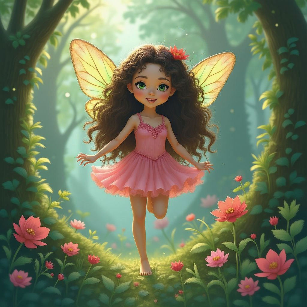 Pink Fairy with Green Wings and Brunette Hair