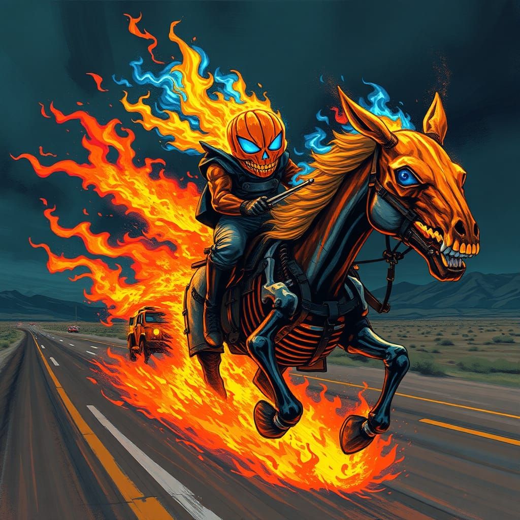 Ghost Rider as Jack-o'-Lantern in Dark Fantasy Style