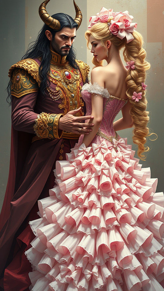 Demon King and Princess Bride in Opulent Attire