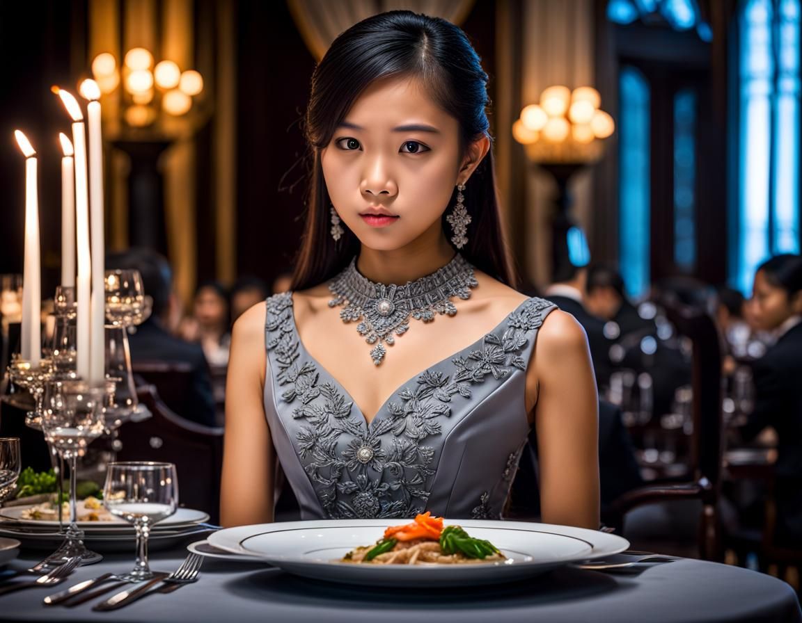 Nervous Teen at Formal Dinner, Hyperrealistic