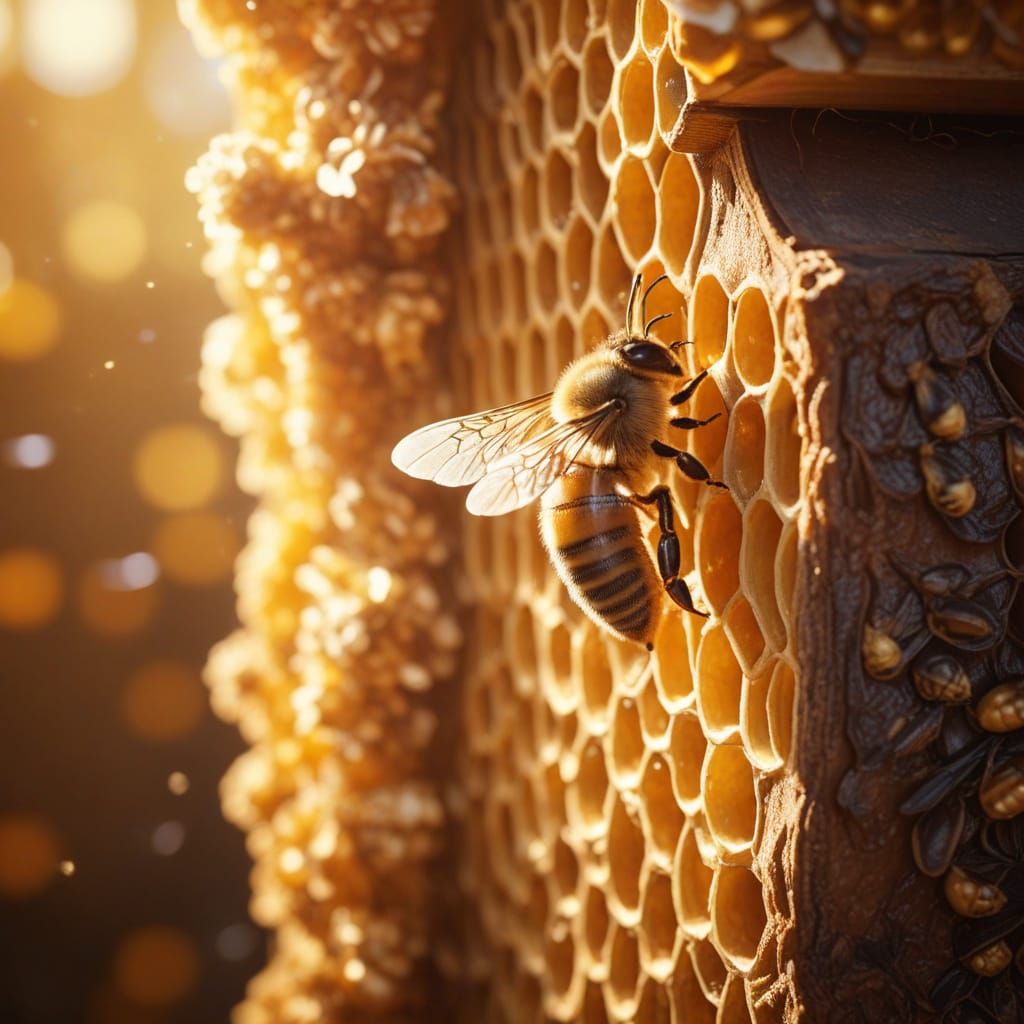 Whimsical Queen Bee in Golden Hive Paradise