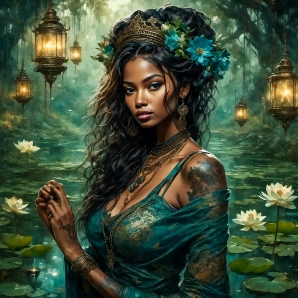 Steampunk Indian Princess in Enchanted Lotus Pond