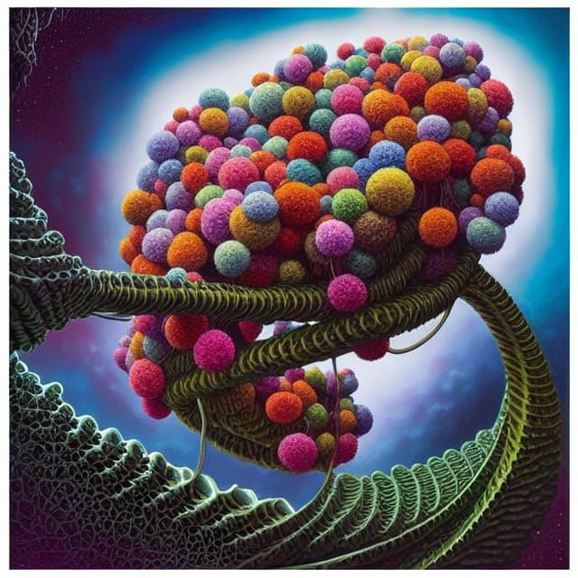 Detailed Fractal PomPoms Gouache and Oil Painting