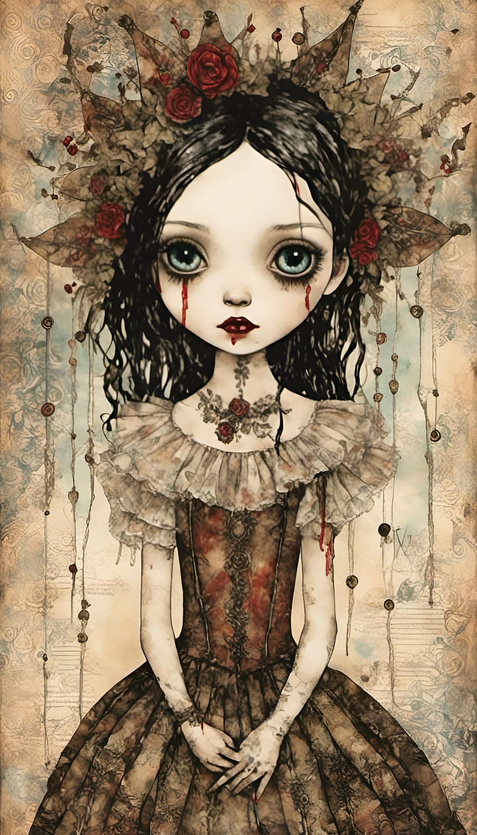 Gothic Vampire Princess Doll with Blood Drips