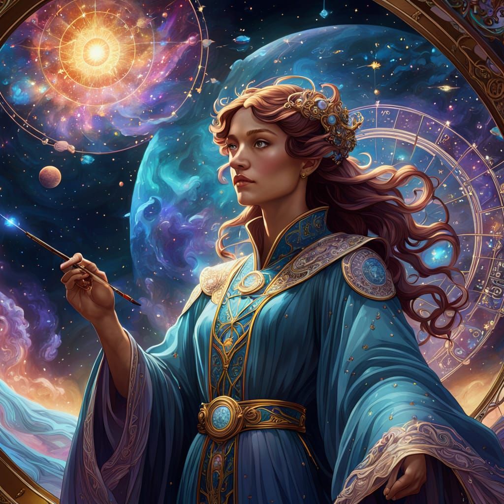 Celestial Cartographer in Nebula Observatory, Art Nouveau