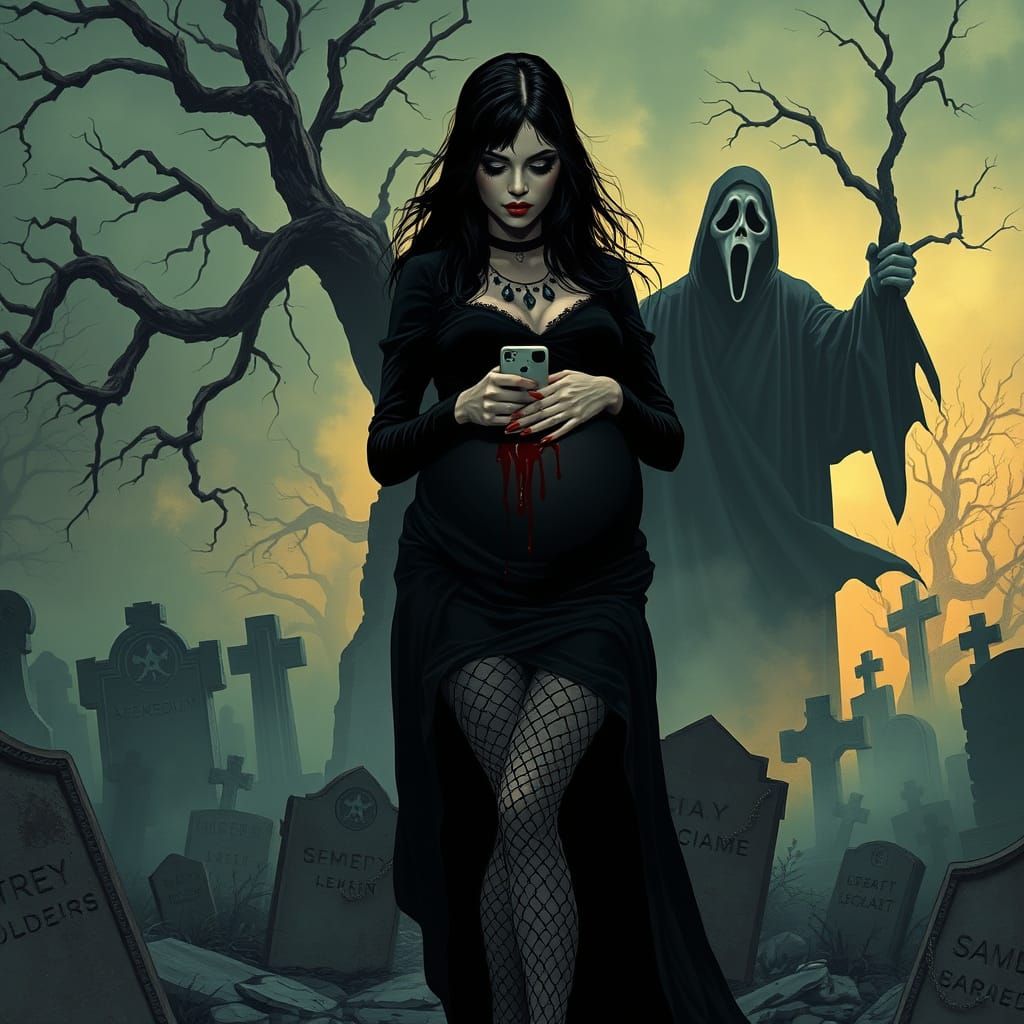 Goth Pregnant Woman Confronts Ghostface in Dark, Gritty Illu...