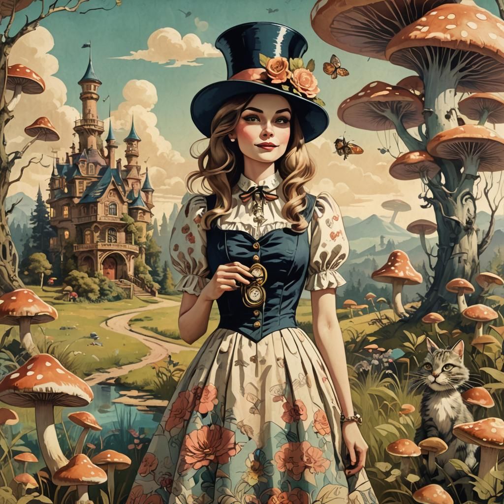 Wonderland Woman in Retro Art Nouveau Poster