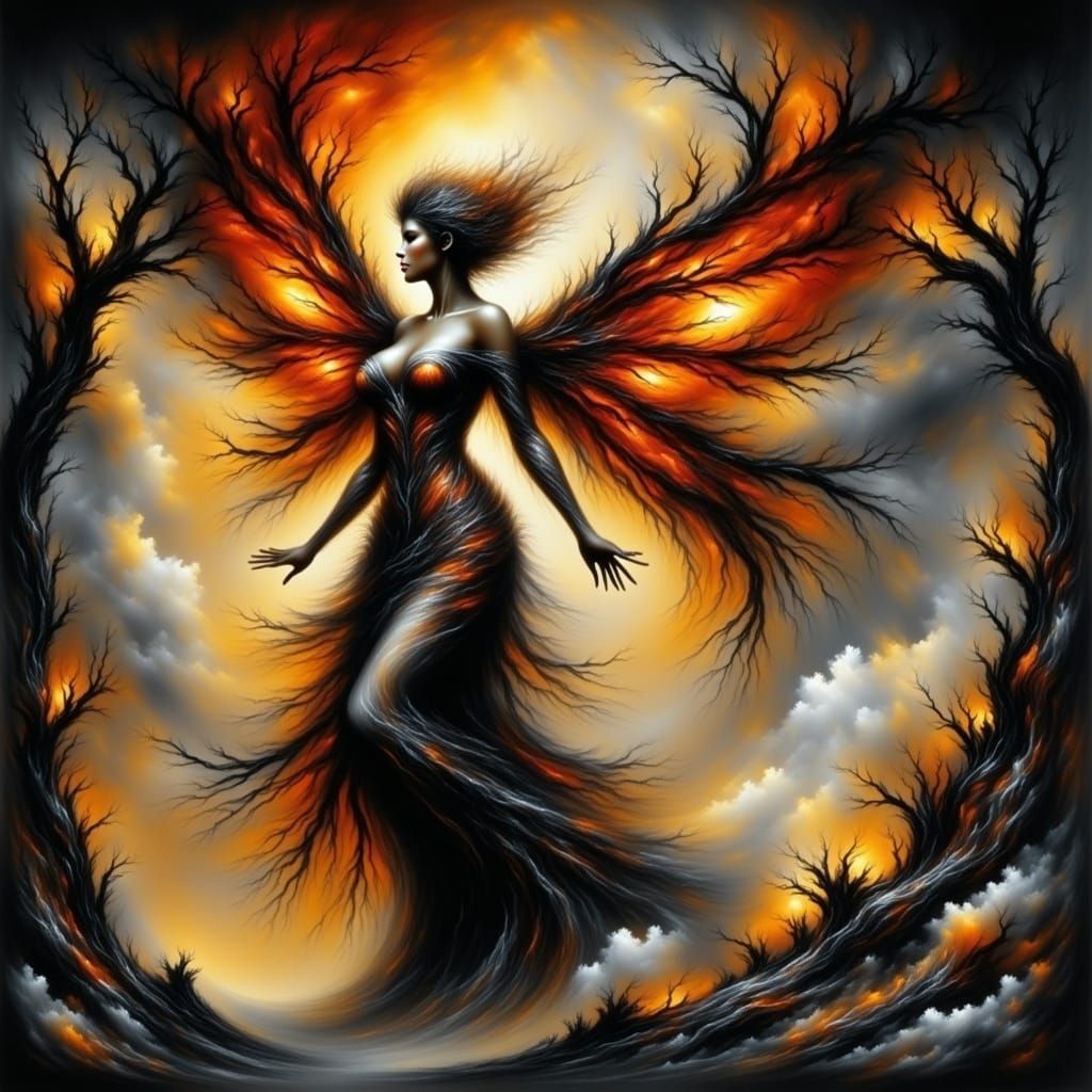 Luminous Fairy Queen in Watercolour Ink Art