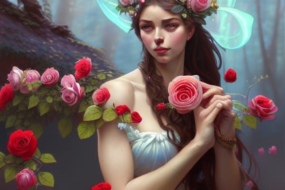 Goddess of Roses and Fairies in Splash Art Style