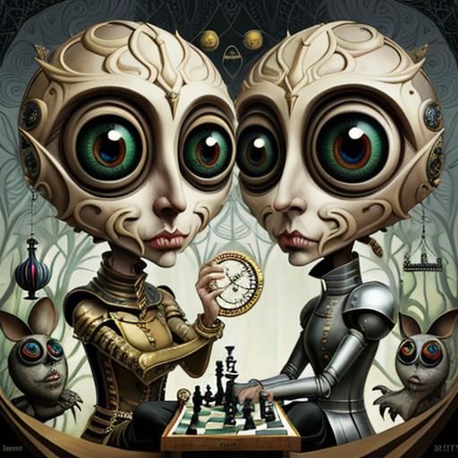 Surreal Chess Game with Fractal Eye Chess Pieces