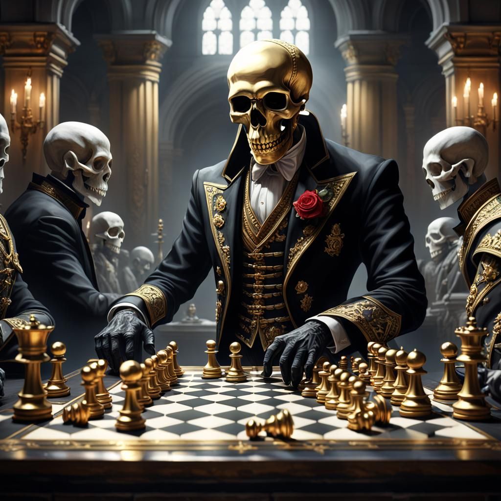 Renaissance Man's Chess Game in Dark Fantasy Style
