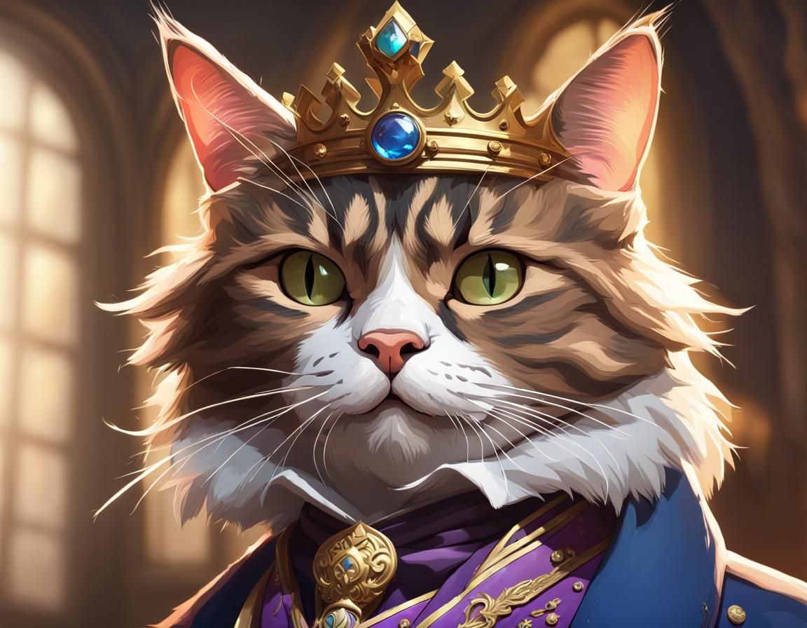 Grumpy Tabby Cat Royal Portrait in Art Nouveau Style