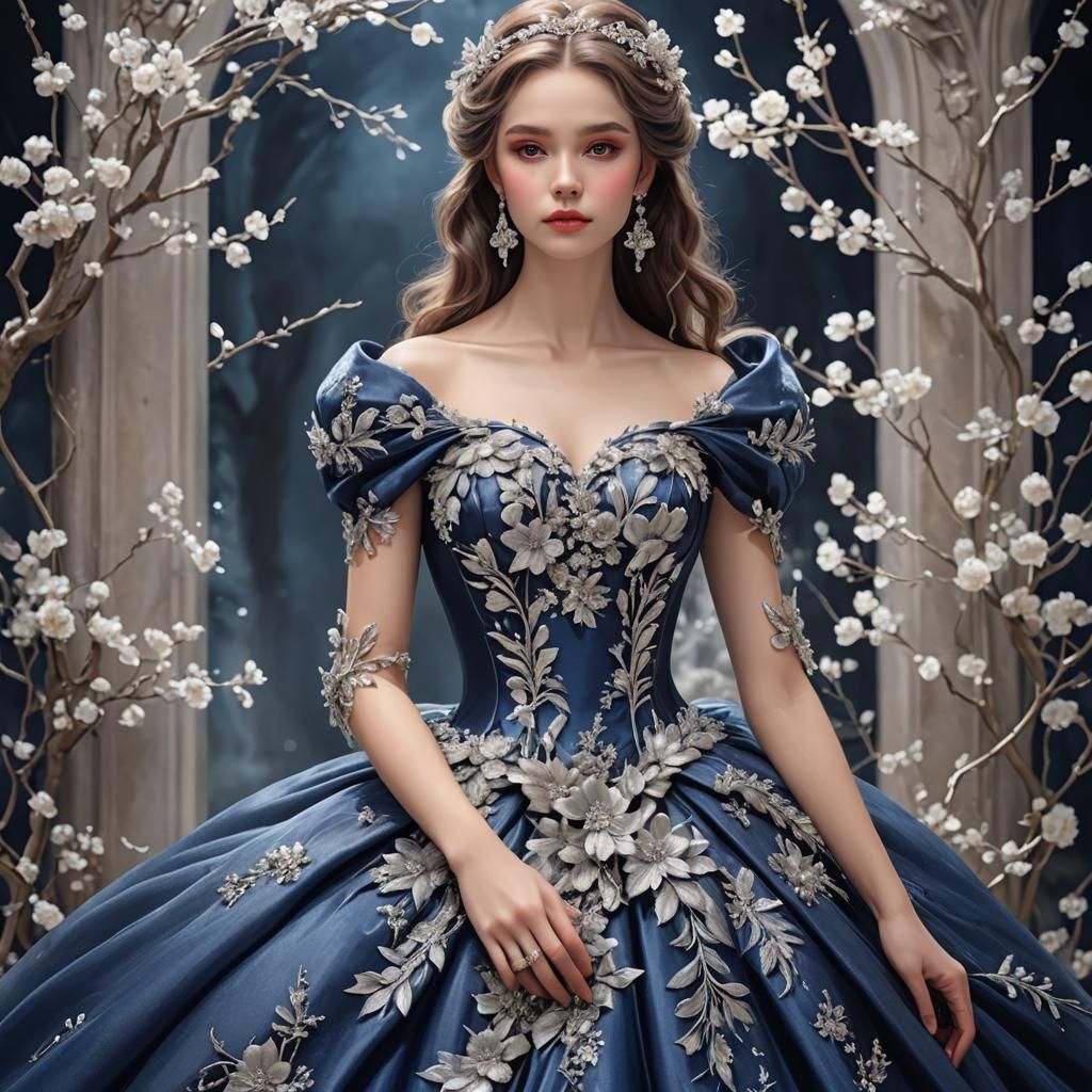Elegant Lady in Blue Fantasy Gown