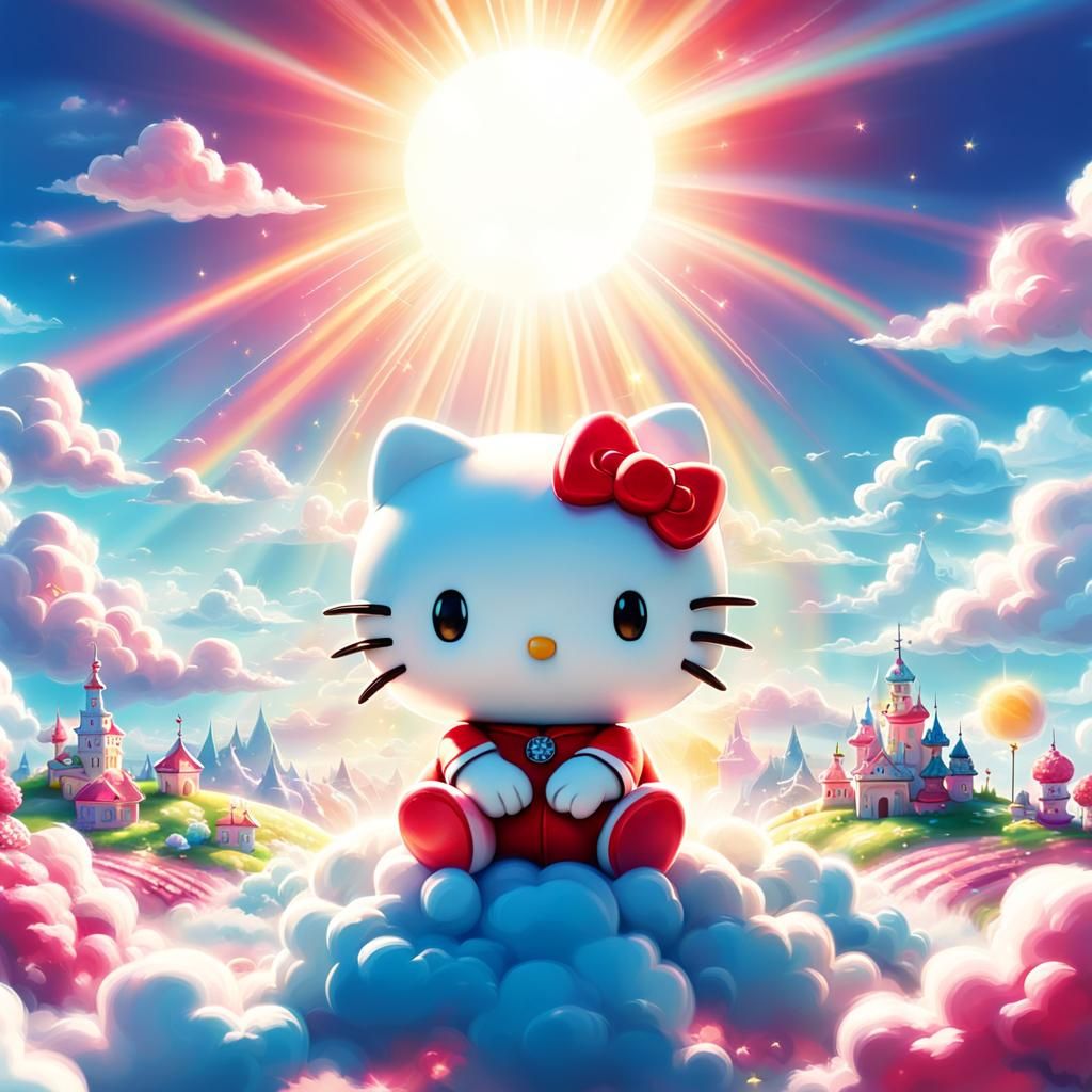 Whimsical Hello Kitty Illustration in Sunshine