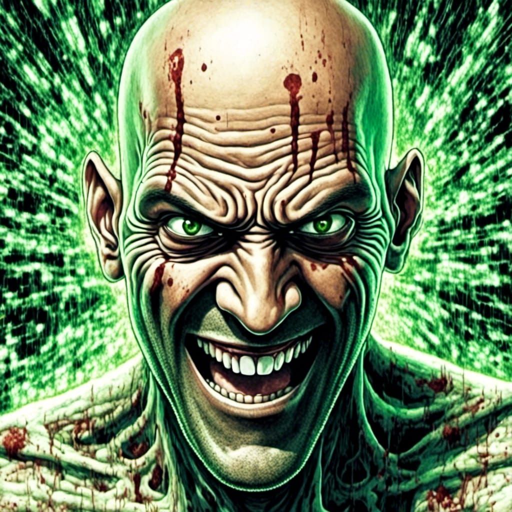 Creepy Laughing Cyborg Anime Portrait in MAPPA Style