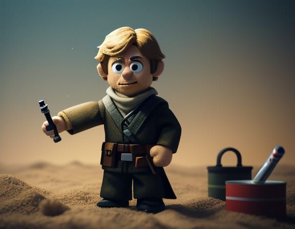 Luke Skywalker Puppet in Toy Box: Cinematic Film Still