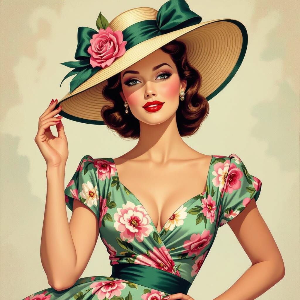 Glamorous 1940s Woman in Pin-Up Illustration