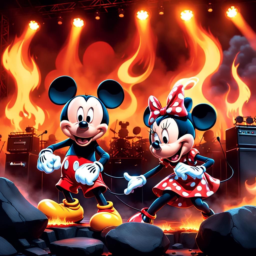 Mickey and Minnie Mouse in Metal Band Style