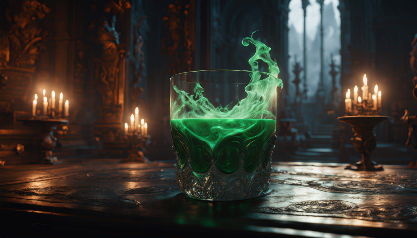 Glowing Green Venom in Ornate Glass - Digital Matte Painting
