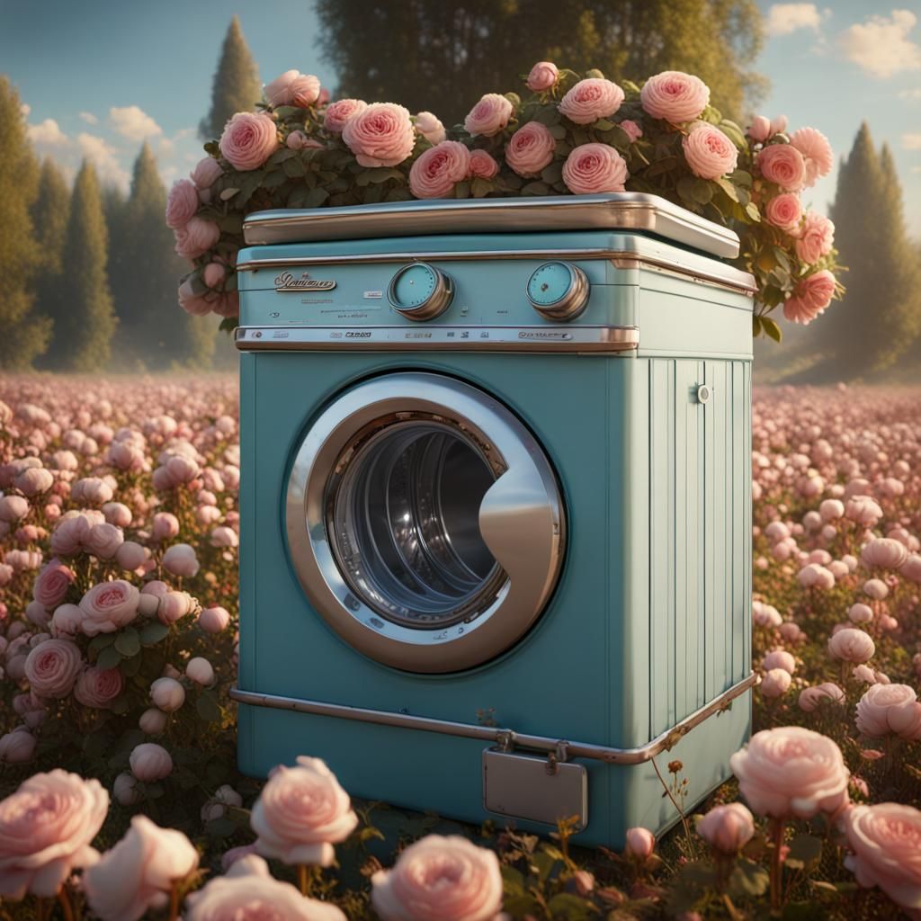 Vintage Washing Machine in Cotton and Roses
