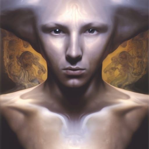 Ghostly Knight Apparition in Dreamlike Fractal Landscape