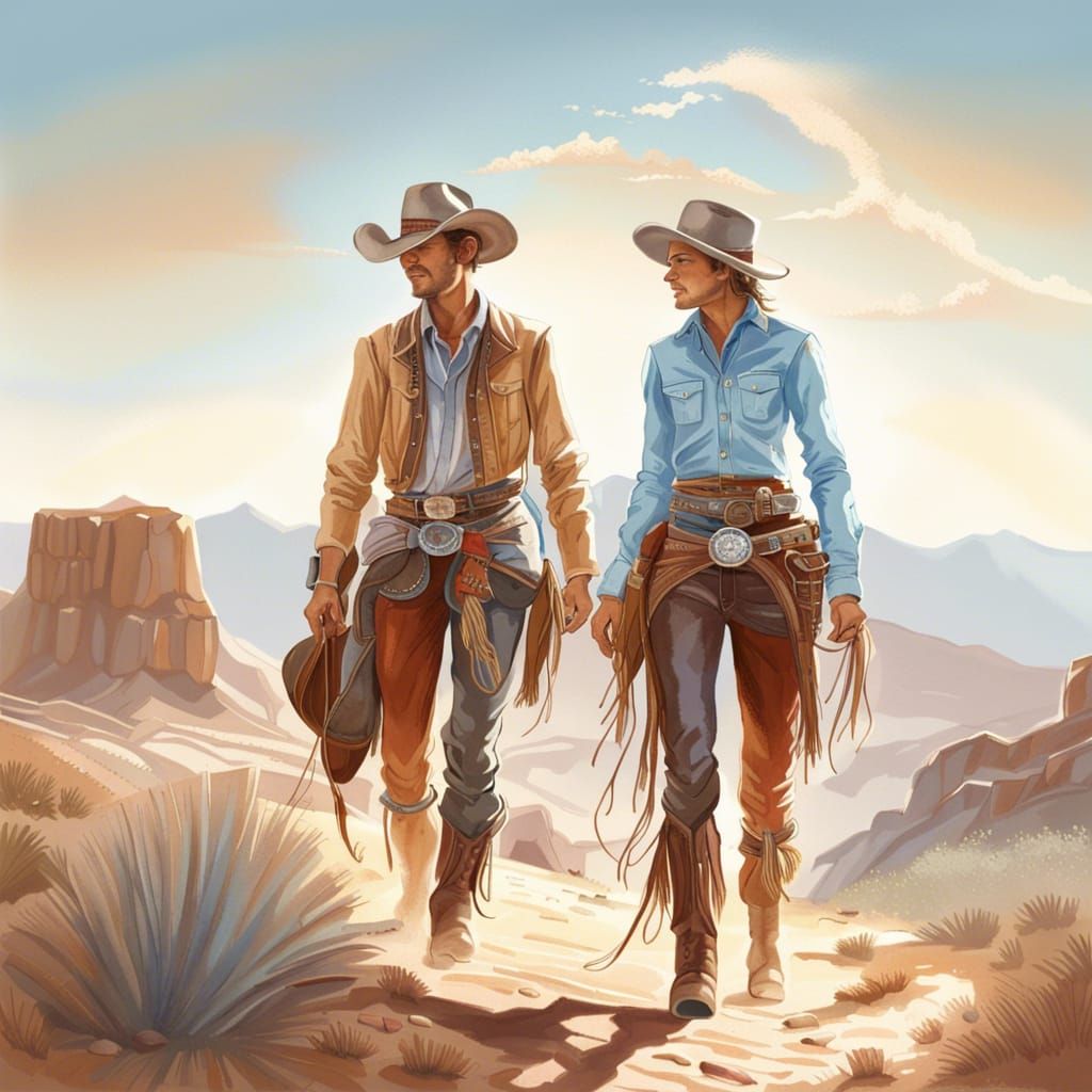 Cowboy and Cowgirl in Desert Under Bright Sun