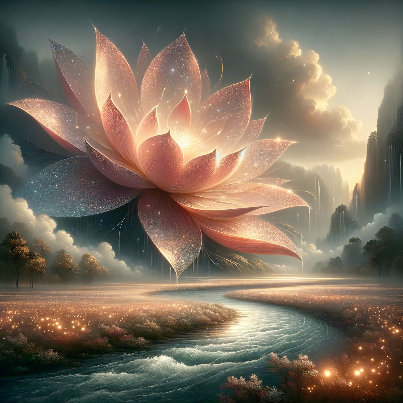 Ethereal Lotus Blooms in Serene Early 20th Century Romantic ...