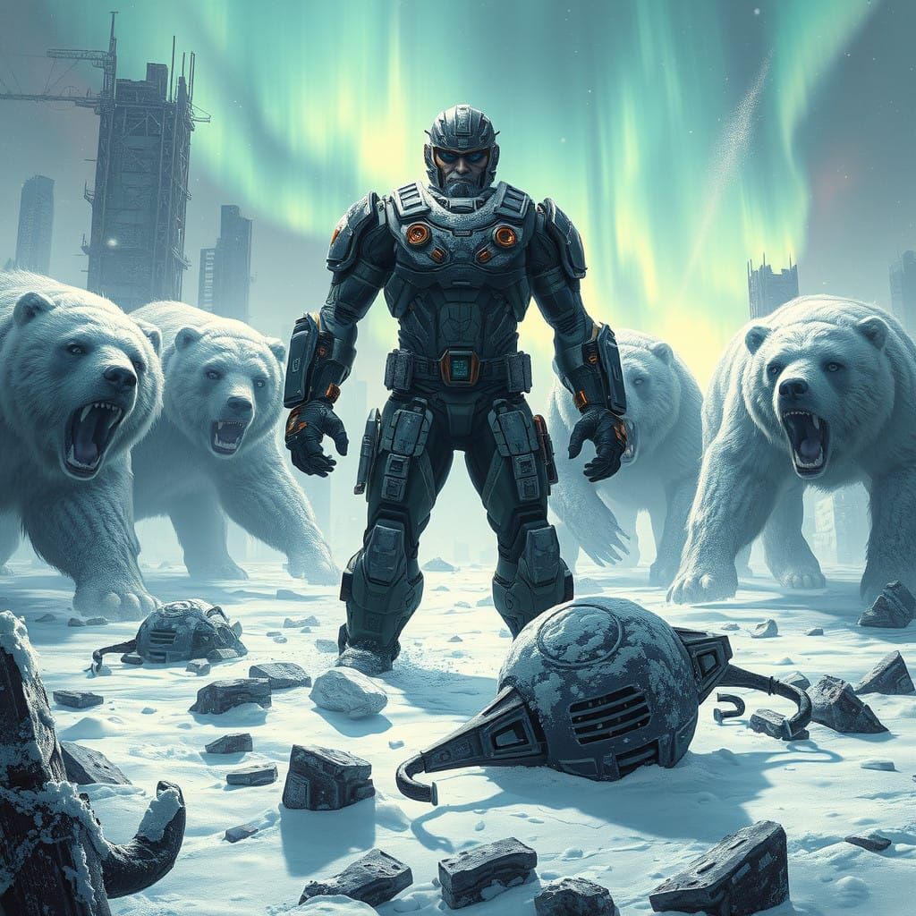 Cyberpunk Superhero Faces Toxic Mutant Polar Bears in Futuri...