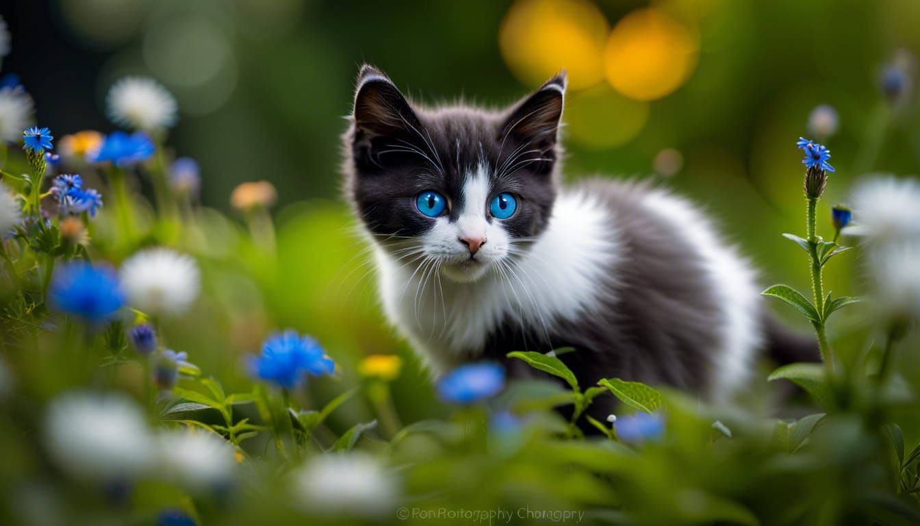 Fuzzy Kitten Pouncing on Butterfly, Professional Photography
