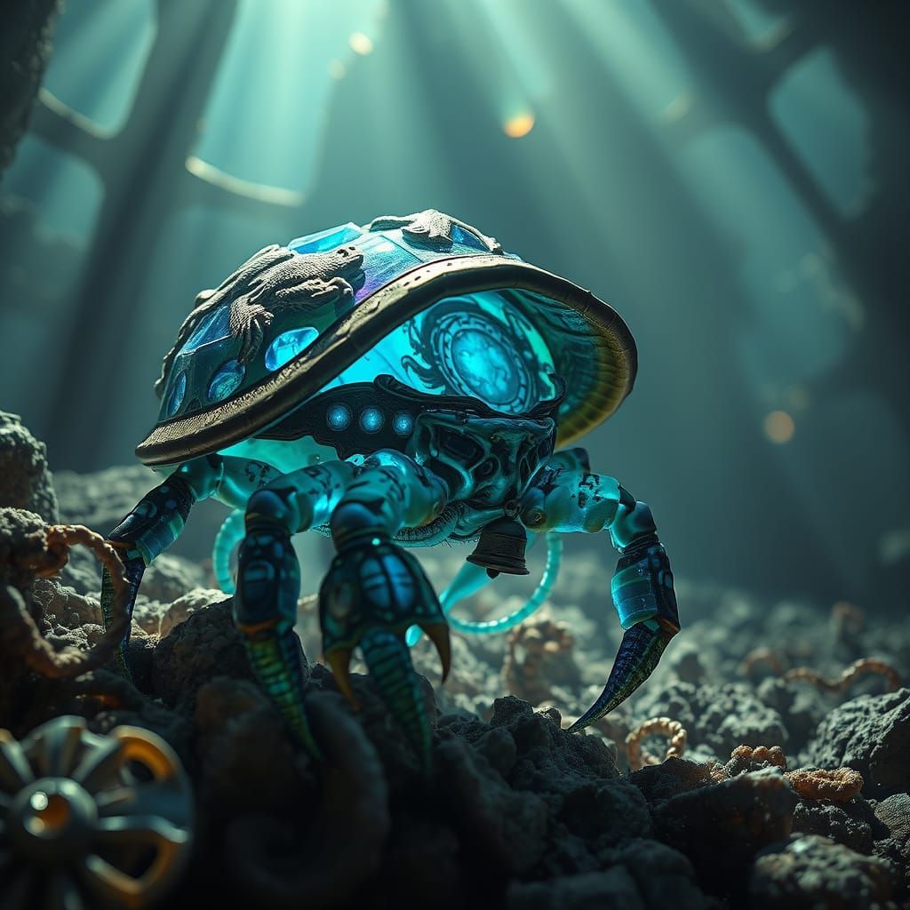 Bioluminescent Hermit Crab in Sunken City Ruins