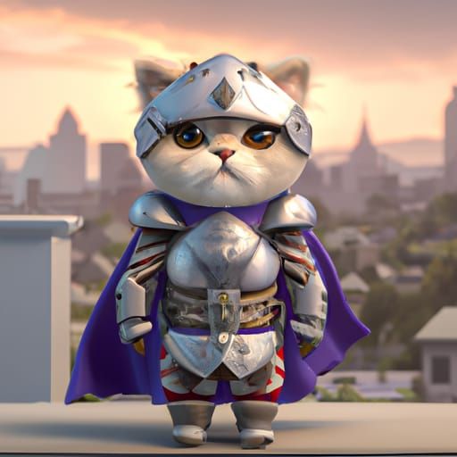 Chibi Cat in Iron Man Armor Digital Illustration