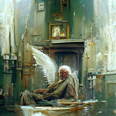 Old Man Angel Saint in Oil Painting Style