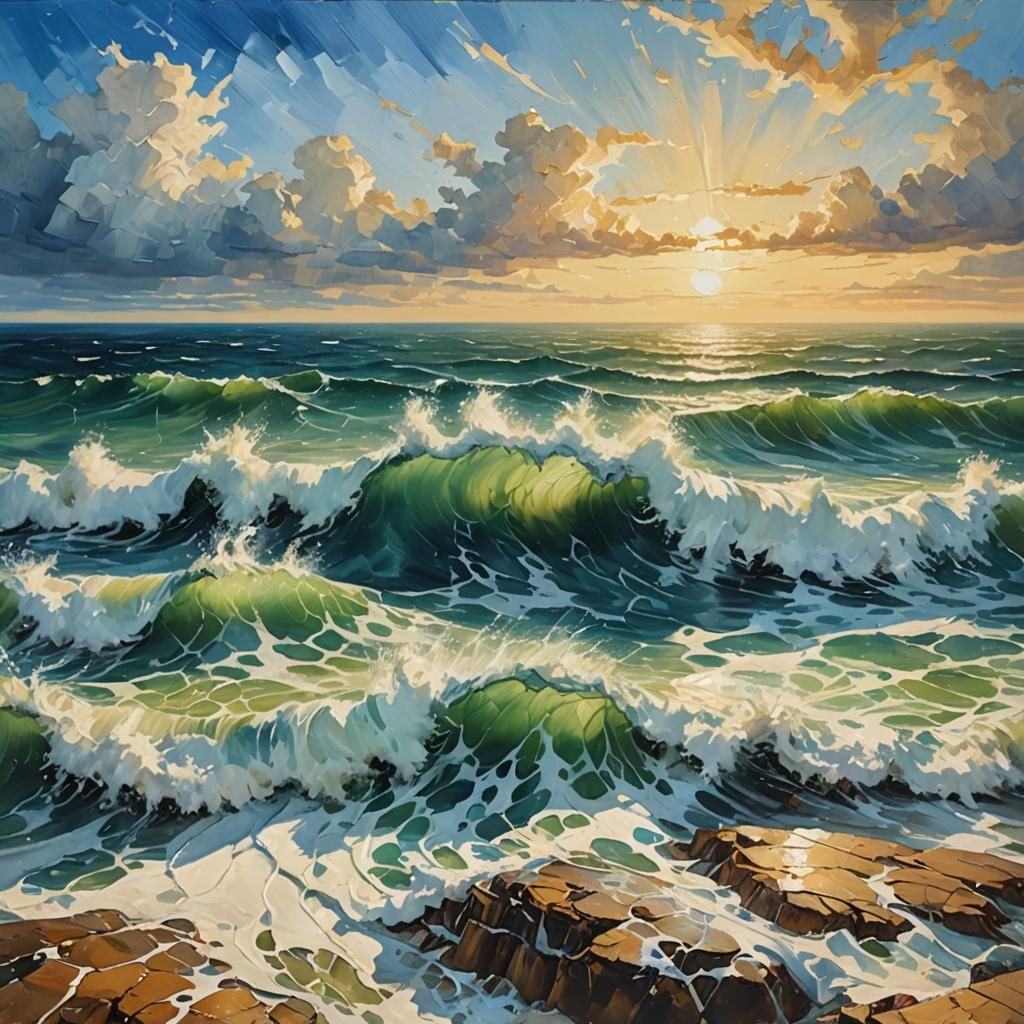 Turbulent Sea in Oceanic Expressionism Style